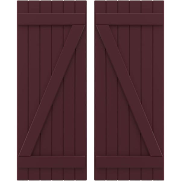 Ekena Millwork Americraft 6-Board (2 Batten) Wood Joined Board-n-Batten Shutters w/ Z-Bar, ARW102BB621X77WRH, PR ARW102BB621X77WRH - main